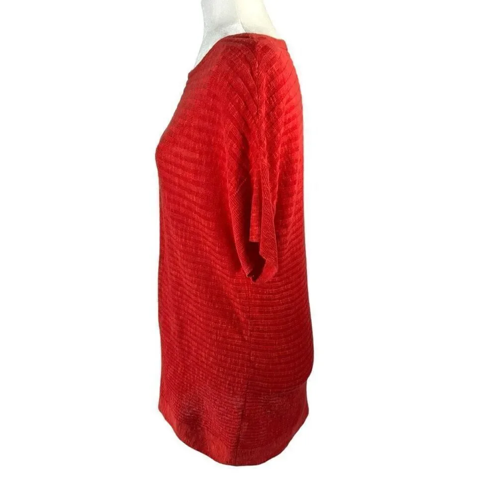 Eileen Fisher Medium Knit Linen-Cotton blend Top Coral Color Organic
